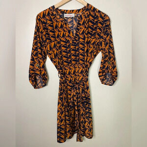 Vintage dress tie waist navy orange VTG small or medium‎ Madelynn women’s
